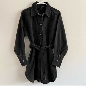 H&M Divided denim long sleeve button up shirt dress with belt | small | black